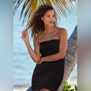 Lands end black swim dress with adjustable/removable straps- soft foam cups- NEW